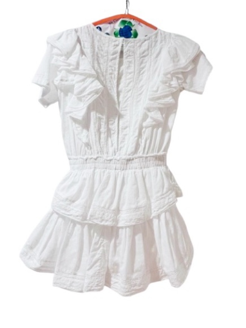 LoveShackFancy- Natasha Double Ruffled Flutter Sleeve White Mini Dress. Size: XS - Picture 8 of 10